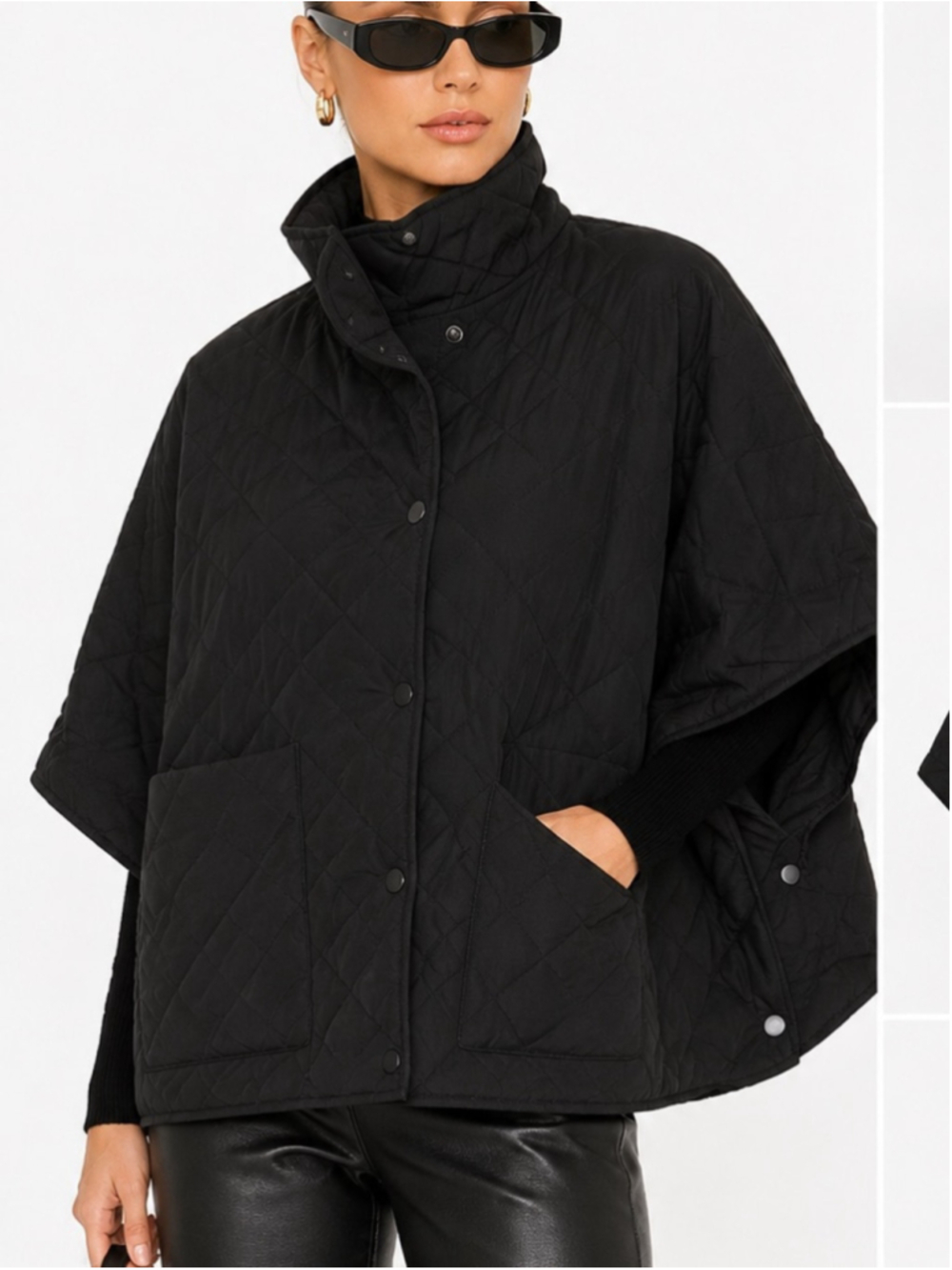 Modena Black Quilted Oversized Cape Jacket Poncho One Size